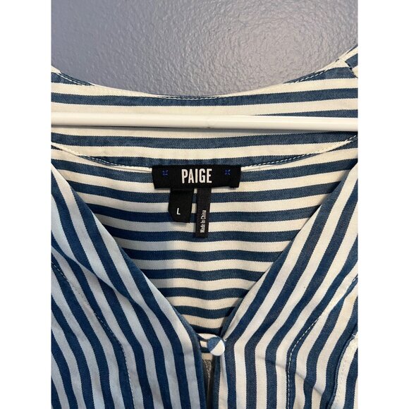 Paige Haidee Blue & White Striped Drawstring Wait Frayed Hem Women’s Dress Sz LG - Picture 5 of 10